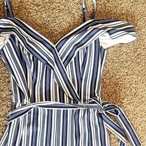 by&by Juniors Off The Shoulder Pantsuit || Blue and white stripes, Size: 3